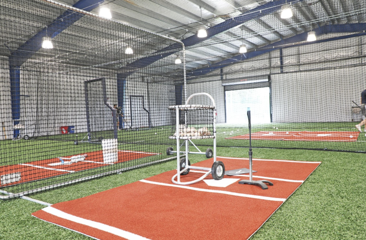 Stations being set up for hitting practice in the practice tunnels. 